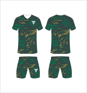 ชุดฟุตบอลแบบซับลิเมชั่นสำหรับผู้ชาย พร้อมเสื้อพิมพ์ลายเส้นเฉียงสีดำและสีน้ำเงิน และกางเกงขาสั้นเข้าชุด - Product Image 2