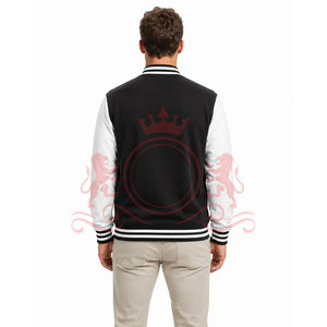 Modern Black <b>White</b> Letterman <b>Jacket</b> Classic Button Front Contrast Sleeves Comfortable Fit Casual Fashion Wear - Product Image 3