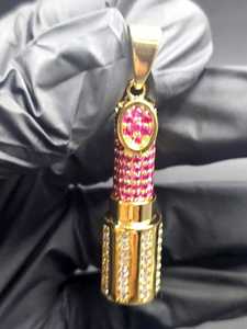 Colgante de Labial Iced Out con Rubí Rosa y Moissanita VVS, de Plata 925 Bañada en Oro, Joyería Hip Hop, Colgante para Rapper - Product Image 6