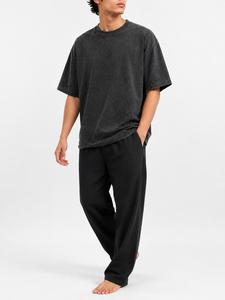 T-shirt Homme Oversize Long en Coton Lavé 100% Écologique, Col Rond, Manches Courtes, Coupe Décontractée, Couleur Unie, 220g – Meilleure Vente - Product Image 6
