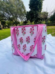 Indian Handmade Quilted Cotton Tote <b>Bag</b> Embroidery <b>Large</b> Shoulder Shopper Eco Friendly Everyday Travel Carry <b>Bag</b> All Seasons - Product Image 4