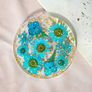 Handmade Eco-Friendly Resin <b>Flower</b> Coaster Real <b>Pressed</b> <b>Flowers</b> Gold Foil Colorful Floral Design-Customizable Size Color Unique - Product Image 5