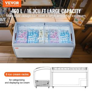 Vetrina Espositiva Commerciale per Gelato da 16,3 Cu.ft con Coperchio in Vetro Mobile e Congelatore Profondo per Uso Ristorazione - Product Image 2