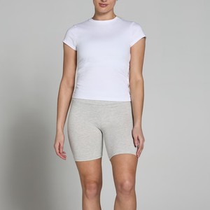 <b>Women's</b> <b>White</b> Solid Color Crew Neck T-<b>Shirt</b> Slim Fit Crop Length Ruched Detail Knitted Breathable <b>Short</b> <b>Sleeve</b> Minimalist Style - Product Image 3