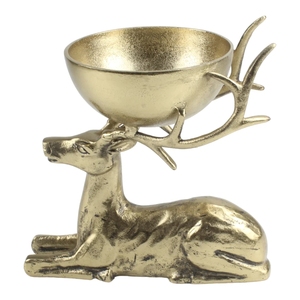Sculpture de renne couché de style nordique moderne avec base dorée et accent en forme de corne de cerf pour décorations de Noël - Product Image 4
