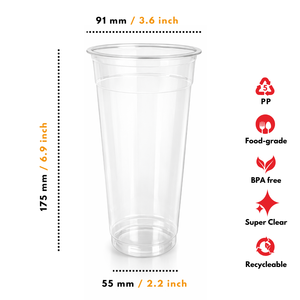 แก้วพลาสติก PP โพลีโพรพิลีน ขนาด 9 กรัม รุ่น Slim and Tall ความจุ 22 ออนซ์ สำหรับเครื่องดื่มเย็นขนาด Venti เช่น อเมริกาโน่ เบียร์ และชา ผลิตในอินโดนีเซีย - Product Image 4