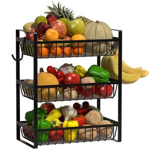 Canasta de Frutas de 3 Niveles de Alambre Metálico con 4 Ganchos para Plátanos, Canasta de Frutas y Verduras para Encimera, Organizador de Cocina - Product Image 1