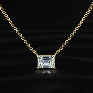 High Quality <b>Emerald</b> Cut Lab Grown Diamond Solitaire <b>Pendant</b> Necklace Yellow Gold Plated IGI Certified VVS-VS Clarity 14kt Gold - Product Image 1