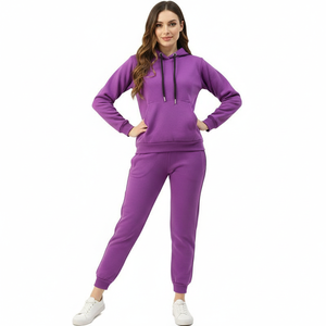 Ensemble de survêtement polaire à capuche pour femme, coupe classique, couleur unie, qualité supérieure, pour la gym et le jogging, vente en gros, personnalisable, OEM, marque privée - Product Image 3