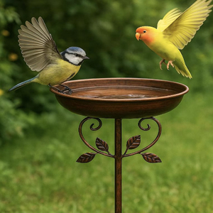 Mangeoire à oiseaux d'extérieur en fonte à double niveau, station d'eau et de nourriture, bain pour oiseaux sauvages avec support en fer, bain à oiseaux en cuivre - Product Image 4