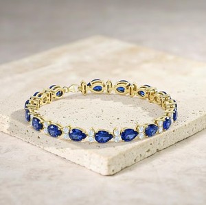 Pear Cut Lab Grown Blue Sapphire Stone Gold Plated 925 Sterling <b>Silver</b> Luxury <b>Charm</b> Bracelet - Product Image 3