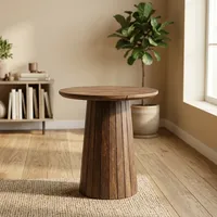 Table basse contemporaine en bois massif moderne avec base en piédestal cannelé, faite à la main, écologique, ronde, pour la décoration du salon et de la chambre