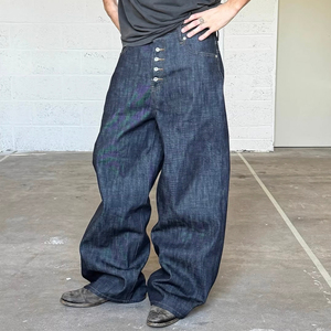 Custom High Quality Vintage Selvedge Denim <b>Jeans</b> for Men Hip Hop Style Straight Fit with <b>Embroidered</b> Winter - Product Image 3