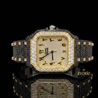 Montre unisexe de luxe à cadran carré bicolore en acier inoxydable, entièrement sertie de moissanite, mouvement à quartz, bracelet 20 mm, cadran à échelle mixte