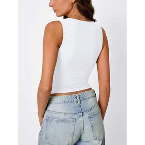 Trendy Double-Lined <b>Crop</b> Sleeveless Tank <b>Tops</b> for Women Queen Womens Basic Soft Knitted Summer Fashion Clothes for Spring 2025 - Product Image 4