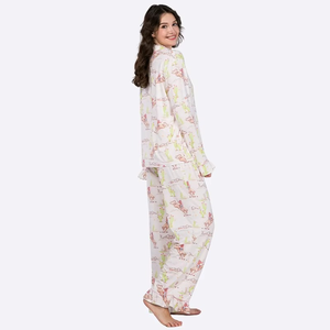 Ensemble de pyjama pour femmes à manches longues, antibactérien, respirant, imprimé de personnages, col roulé, longueur intégrale, en coton, vêtements de nuit confortables pour le printemps - Product Image 4