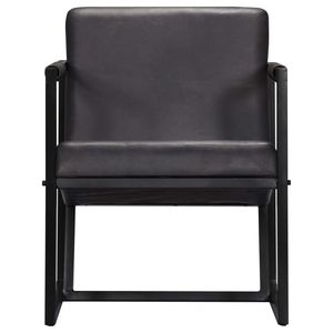 Fauteuil simple en cuir gris avec structure en acier thermolaqué, fauteuil de salon en cuir véritable - Product Image 2