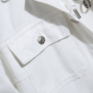 Vestes en toile denim unies de haute qualité pour hommes, blanches, unisexes, 100% coton, logo sur le devant - Product Image 5