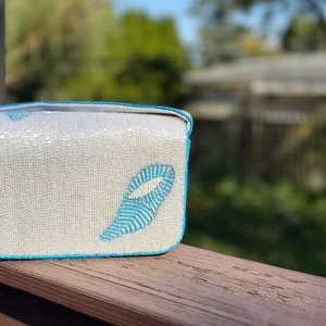 <b>Light</b> Blue Beaded Clutch: Embroidered <b>Shell</b> Vacation Bag - Product Image 3