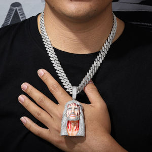 Pendentif Tête de Jésus en Argent 925 Sertie de Moissanite Micro-Pavée, Collier Hip Hop Religieux - Product Image 3