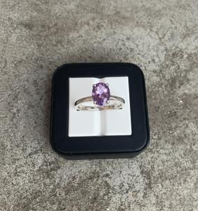 Ametista Natural de Corte Ovalado, Plata de Ley 925 con Engaste de Garras, Bañada en Rodio, Certificada por Terceros, Vintage, Fina, Islámica, para Boda - Product Image 1