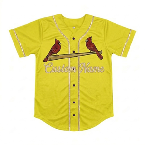 Custom Cardinals Baseball yellow Short Sleeve Button Front Screen Printed custom team name Unisex Adult Breathable - Product Image 1