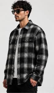 Men's 100% Cotton Yarn Dyed Plaid <b>Flannel</b> Shirt <b>Jacket</b> Long Sleeve Overshirt Single Button Loose Fit Autumn Casual Wear - Product Image 5