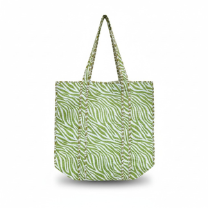 Sac fourre-tout matelassé en coton imprimé indien, motif zèbre abstrait blanc et vert, avec bandoulière, sac de voyage et de plage tendance pour femme - Product Image 1