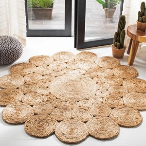 Tapis rond en jute fait main, style bohème, tissage plat, couleur naturelle, décoration de salon - Product Image 2