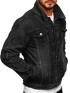 Veste en jean élégante pour homme de haute qualité, en toile noire, col montant, vêtement décontracté, vente en gros, disponibilité OEM - Product Image 3