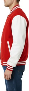 Men's <b>Red</b> Varsity <b>Jacket</b> Solid Color Button Closure Turn-down Collar Preppy Style Autumn Wear Regular Fit Cotton Lining - Product Image 2
