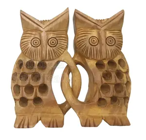 Escultura Decorativa de Pájaro con Intrincado Trabajo Jali, Estatua de Búho Doble Hecha a Mano en Madera, para Decoración del Hogar y Oficina, Ideal para Regalo - Product Image 1