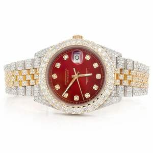 Reloj Iced Out de Moissanita con Esfera Roja, Dos Tonos Oro y Plata, Estilo Diamante de Lujo, Reloj Hip Hop Bling, Reloj de Declaración para Hombre, Regalo - Product Image 1
