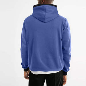 เสื้อฮู้ดดี้ทรงครอปบ็อกซี่สีน้ำเงินผ้าฟลีซสำหรับผู้ชาย ทรงปกติ สีพื้น ผู้ผลิตโดยตรงจากโรงงาน รับสกรีนโลโก้ - Product Image 3