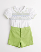 Jiefute Vente en gros de tenues smockées personnalisées pour enfants, ensemble chemise et short smockés à la main, vêtements vintage espagnols pour filles et tout-petits