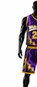 <b>White</b> Stitch <b>Womens</b> Basketball <b>Shorts</b> Purple Gold Lightning Print 24 Crew Neck Sleeveless Heat-Transfer Breathable Spandex/Nylon - Product Image 4