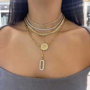 Diamond Solitaire Pendant Necklaces Pave Oval Charm Holder 18 Inch Paperclip Layering Statement <b>Chains</b> 10K 14K 18K Solid Gold - Product Image 6