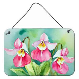 Minnesota Pink <b>White</b> Lady Slippers Watercolor Wall Door <b>Hanging</b> Prints Multicolor Aluminum Metal Sign for Kitchen Home Decor - Product Image 1