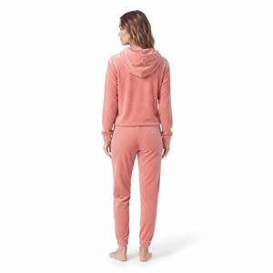 Conjunto Deportivo de Terciopelo para Mujer de Alta Calidad al por Mayor, con Logotipo Personalizado, Corte Regular, Sudadera con Capucha y Cordón Ajustable, Pantalones Jogger con Bolsillo Canguro - Product Image 4