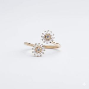 Delicado diseño de dos flores cónico Baguette corte laboratorio cultivado diamante Bypass anillo en oro sólido de 10K anillo de bodas de compromiso para ella - Product Image 2