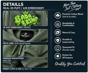 Foto profesional de estudio de cuatro sudaderas con capucha de felpa 100% algodón premium en negro, carbón, beige y verde oliva, de secado rápido, con diseño de bolsillo, unisex. - Product Image 5