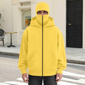 Balaclava Zip Hoodie with Face Cover Unisex Streetwear Fleece 100% Cotton Winter Embroidered Customizable Wholesale Supply - Product Image 3