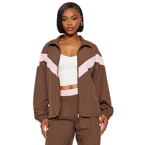 Men's Brown Color Blocking Track Suit <b>Set</b> Casual <b>Knitted</b> Breathable Autumn Wear Turn-down Collar Jogging Sportswear - Product Image 2