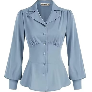 Chemisiers boutonnés pour femmes, hauts à volants, chemisiers de travail à manches longues, chemisiers à col, hauts habillés - Product Image 1