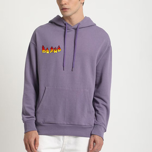 Sweat-shirt à capuche violet pour homme le plus vendu en 2026 avec logo flamme imprimé, coupe décontractée oversize, poche avant, idéal pour l'automne - Product Image 1