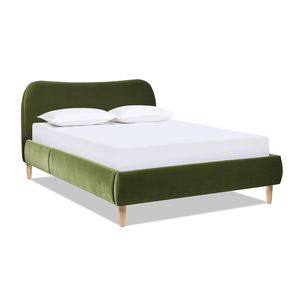 Letto matrimoniale imbottito con piattaforma e testiera curva in stile romano, in velluto performante verde oliva - Product Image 3