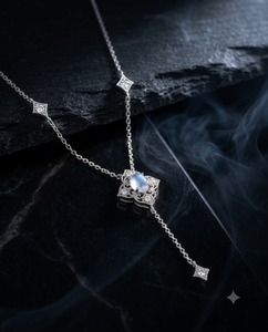 Ensemble collier et boucles d'oreilles vintage en argent 925 plaqué or avec pendentif en pierre de lune arc-en-ciel et pierres de moissanite taille ronde pour femme - Product Image 4