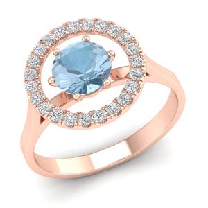 Bague REYES de luxe en or rose 14 carats avec pierre précieuse aigue-marine pour femme, design tendance, bijou de fiançailles ou de mariage en moissanite - Product Image 2