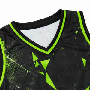 2026 Wholesale High Quality Green <b>Black</b> Geometric Sublimation Print Uniforms Custom Moisture Wicking Basketball Uniform For <b>Men</b> - Product Image 4