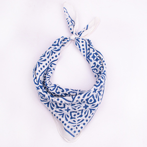 Handmade Organic Blue <b>White</b> Floral Cotton Square Bandana Breathable Casual Wear Summer Scarf Floral Pattern Sustainable <b>Wrap</b> - Product Image 3
